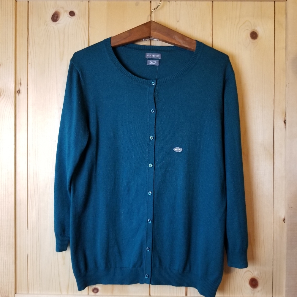 Van Heusen Cotton 3/4 Length Sleeve Button Up Cardigan Sweater NWT